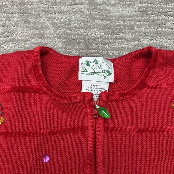 Quacker Factory Sweater Womens Large Red Christmas Reindeer Gingerbread Zip - Picture 3 of 12